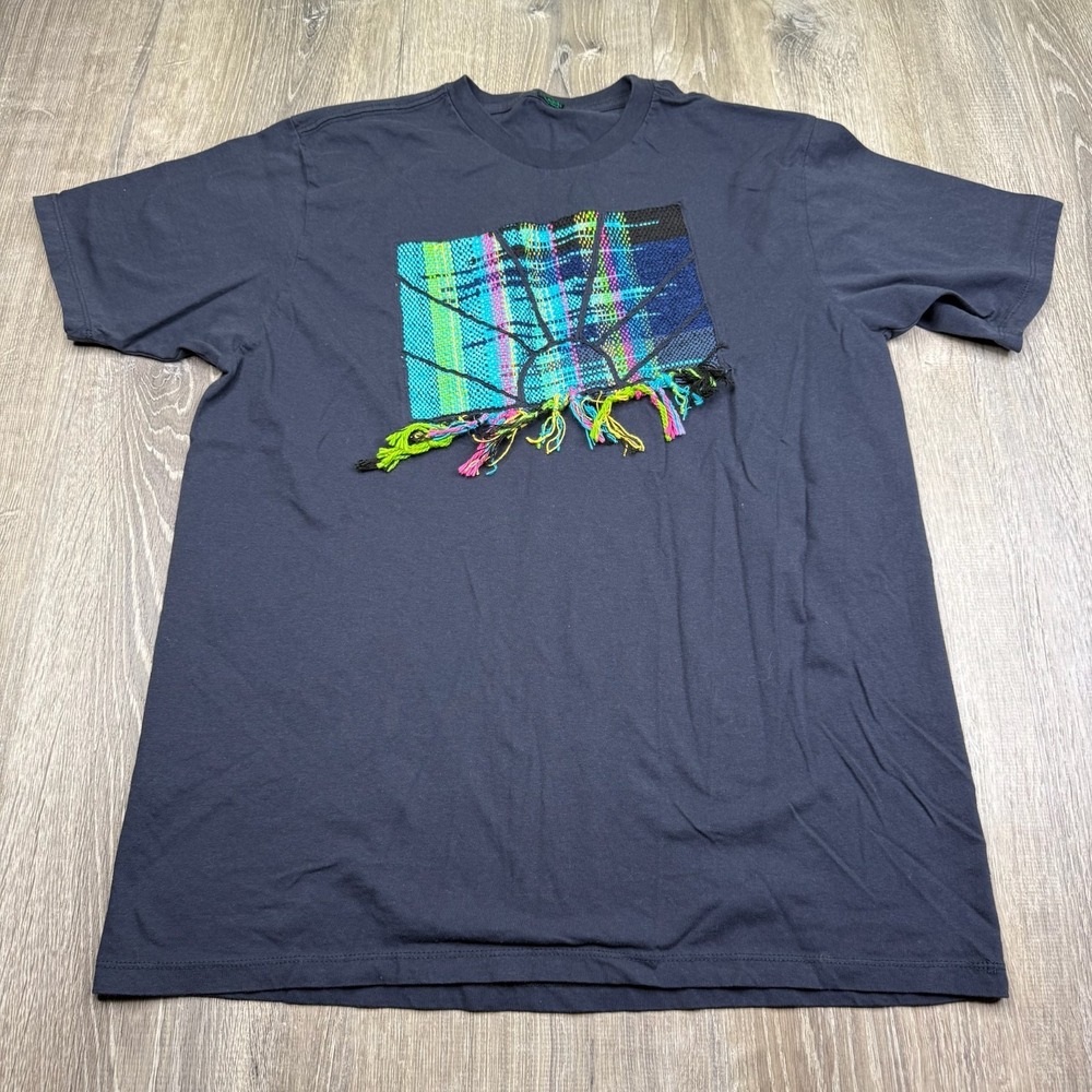 Saori Men's Blue Short Sleeve Abstract Art Fringe Design Graphic T-Shirt Size L